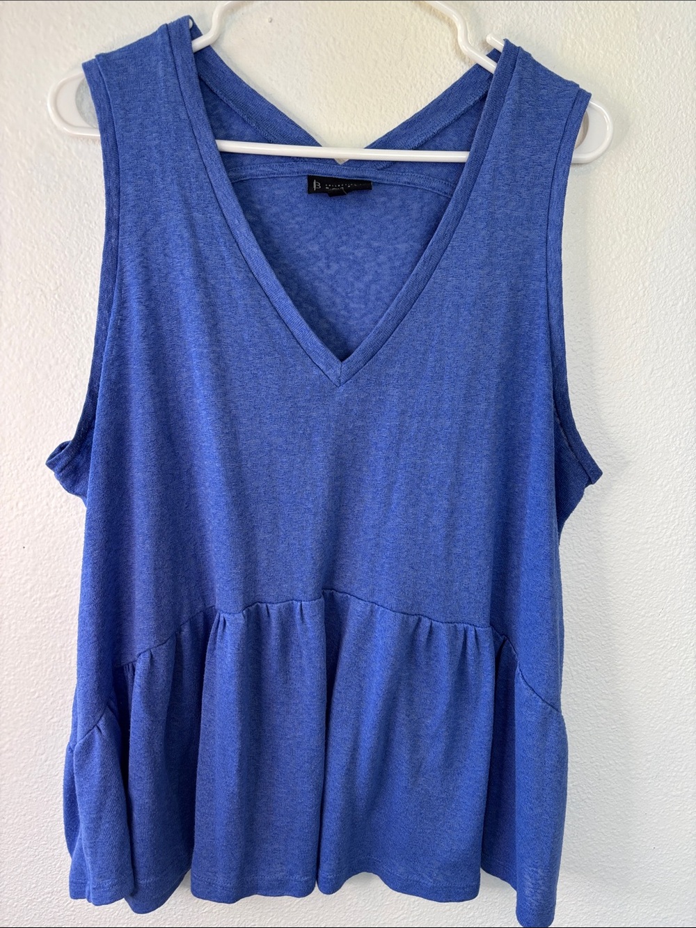 bobeau Blue V-Neck Sleeveless Peplum Tank